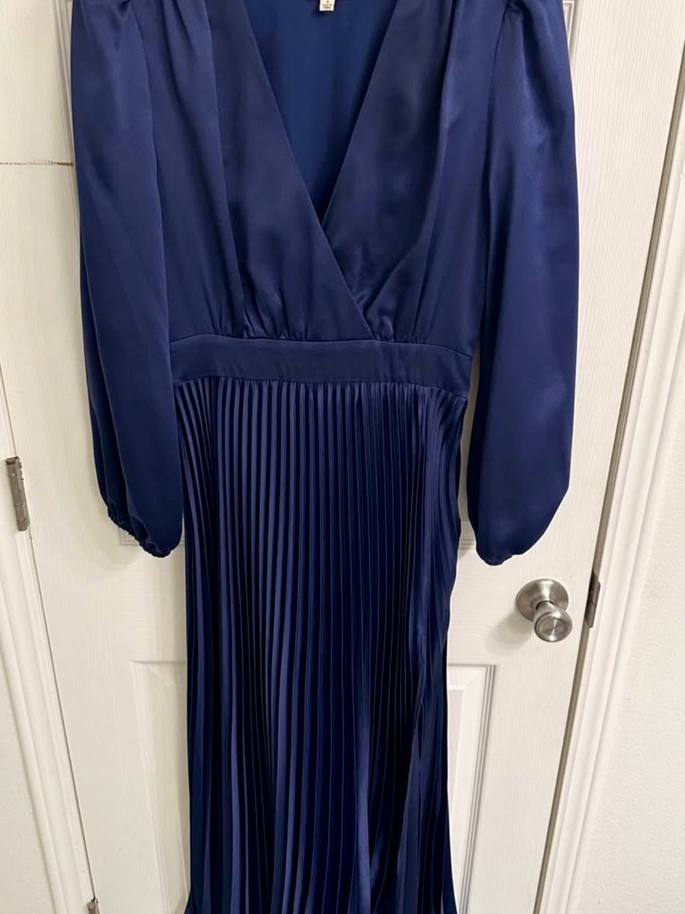 Adelyn Rae Navy Pleated V-Neck Maxi Dress